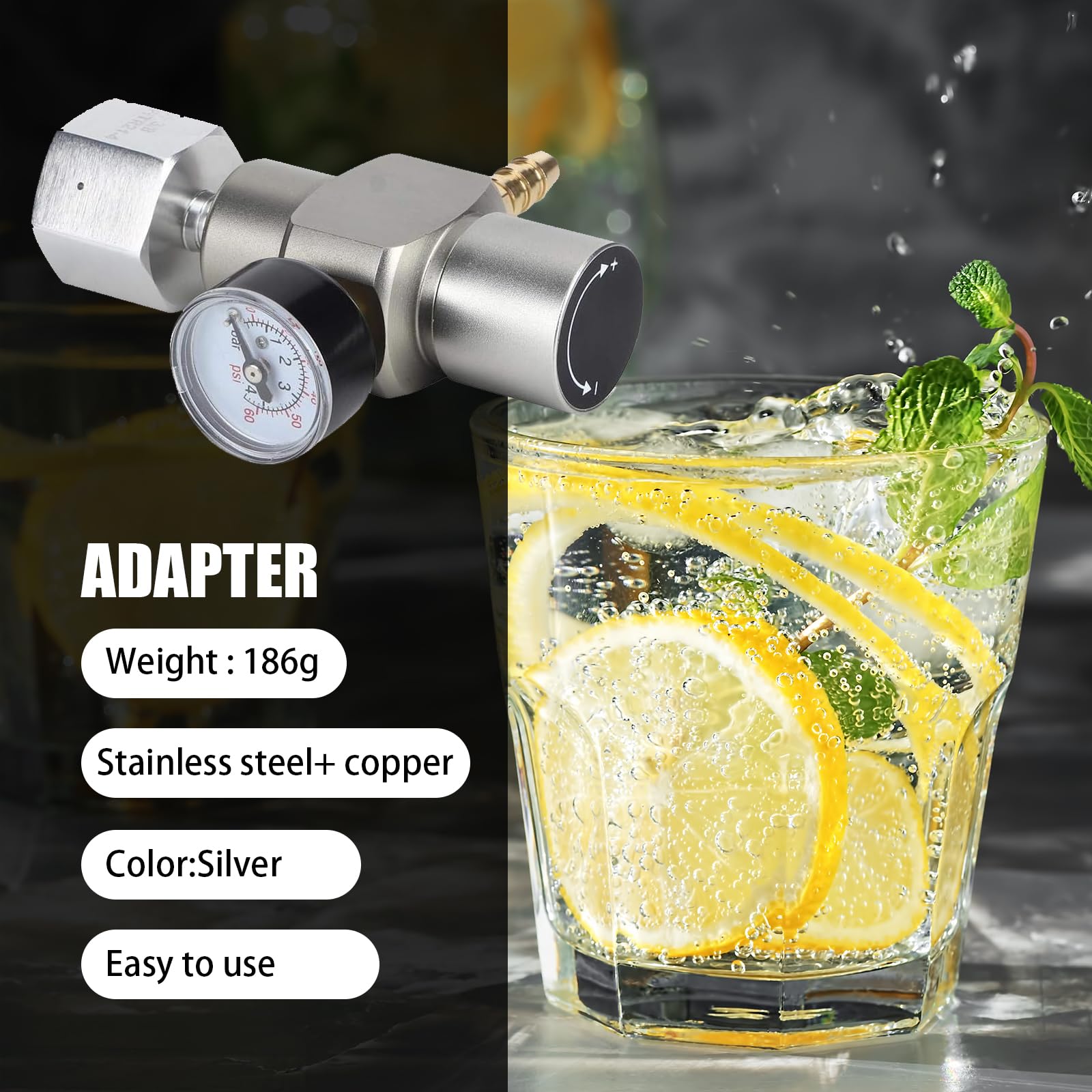 Riduttore Di Pressione Co2, 2 In 1 Mini Regolatore Di Pressione CO2, Regolatore Di Gas Co2 In Rame Manometro Di Soda Con Adattatore Da 3/8" A Tr21.4, Per Produttore Di Minerale Soda Birra