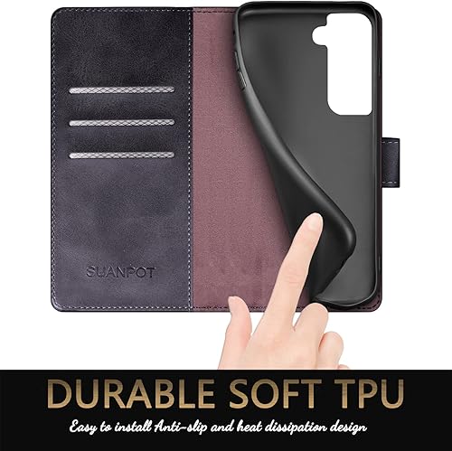 Miniatura 7 de SUANPOT Funda de piel tipo cartera para Samsung Galaxy S22 con bloqueo RFID, tarjetero para tarjetas de crédito, funda para teléfono con tapa a