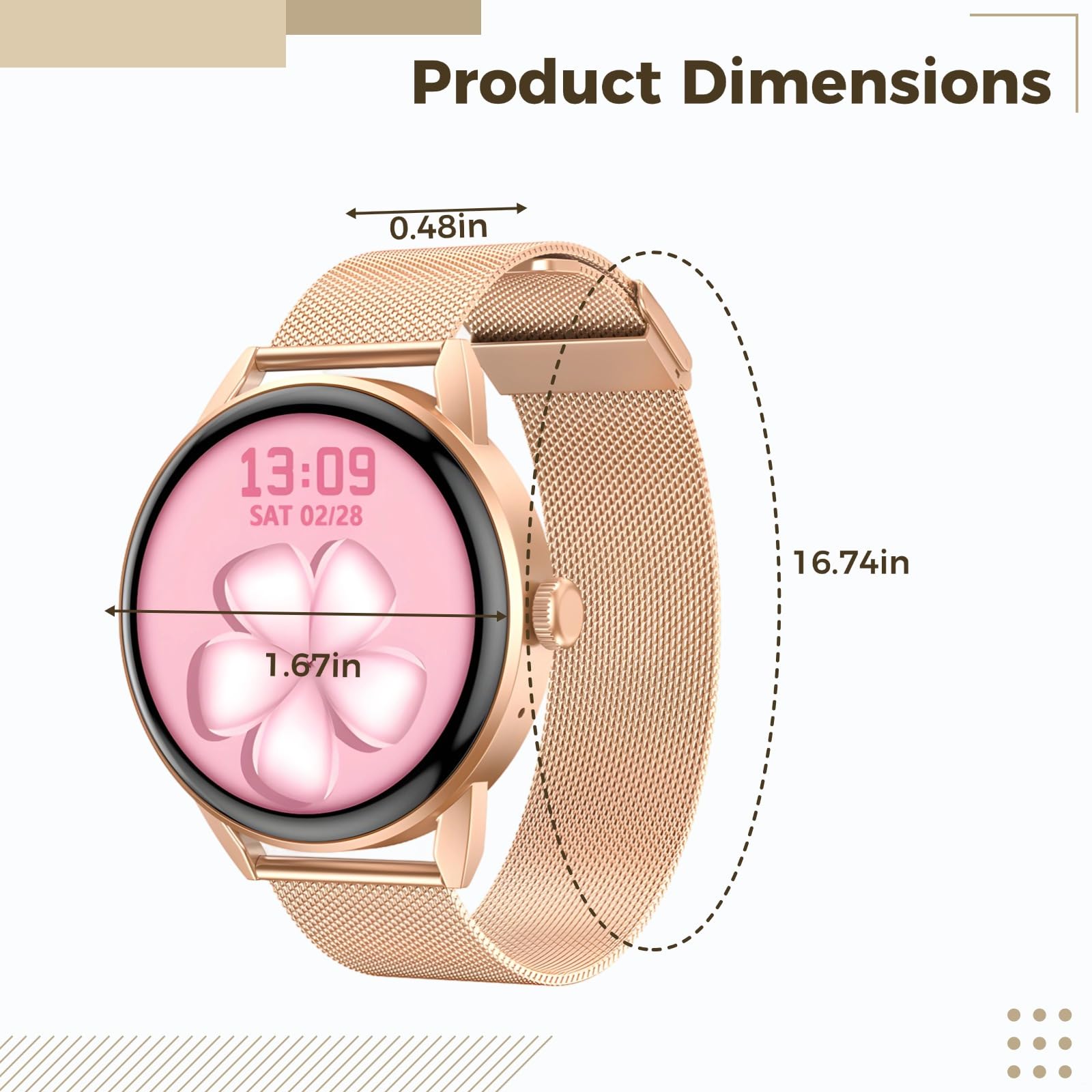 Smartwatch dla kobiet: okrągły wyświetlacz, połączenia bezprzewodowe, NFC, monitor tlenu we krwi i serca, różowe złoto fitness dla i Androida