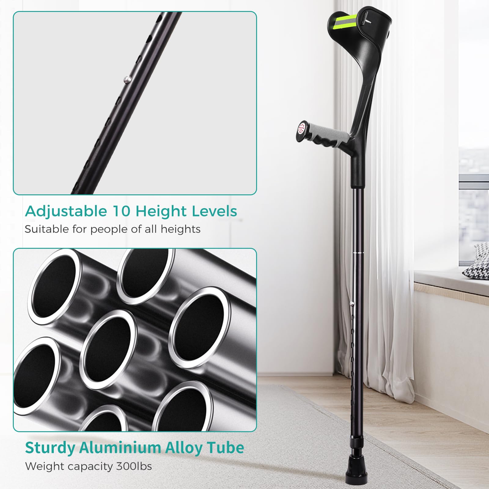 Lefeke Muletas de antebrazo para adultos, muletas de codo ajustables con puños, muletas plegables de aluminio con base antideslizante, muletas ligeras para ancianos, lesionados, pacientes (1 par)