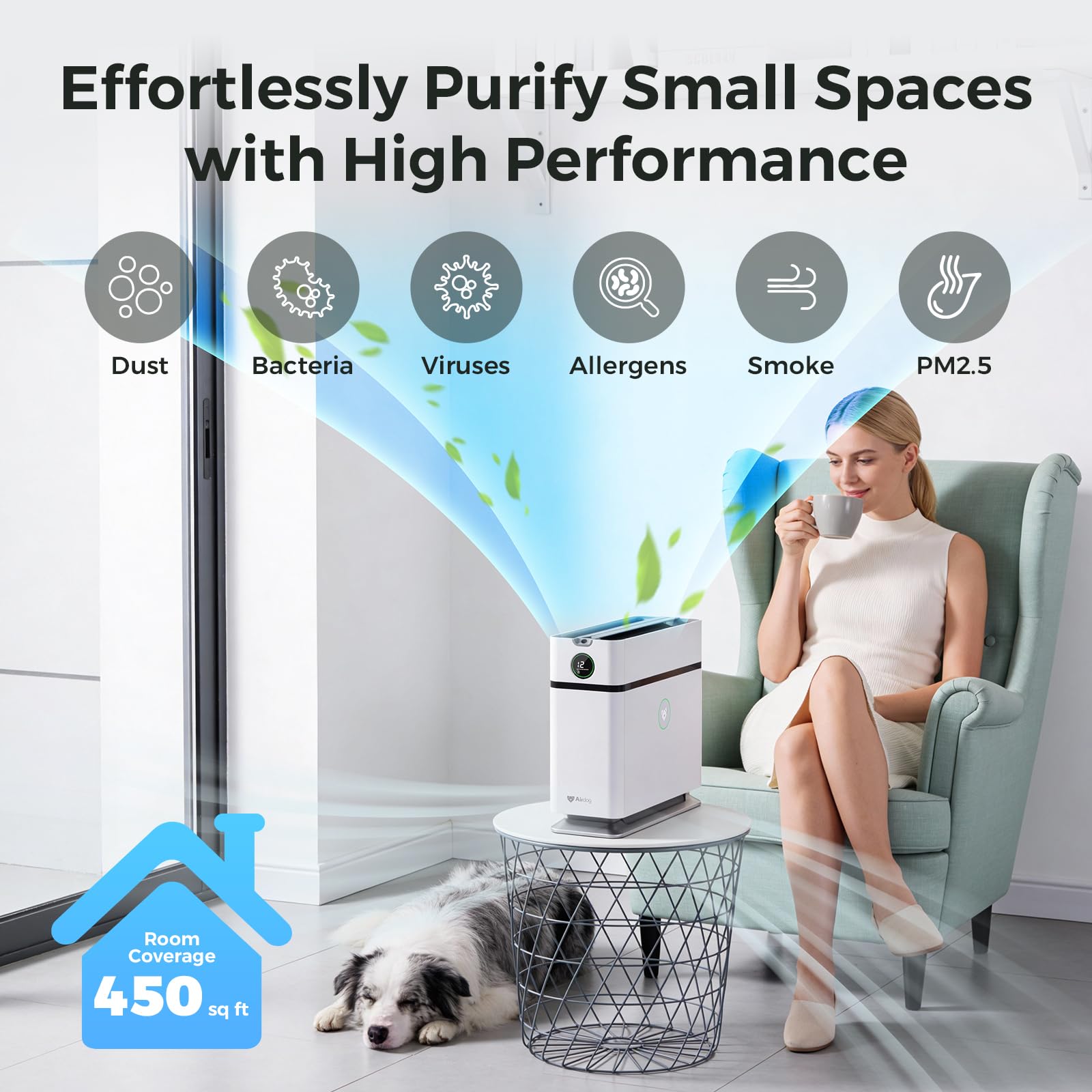 Airdog X1+ oczyszczacz powietrza do domu, technologia TPA do 20 razy skuteczniejsza niż HEPA, przenośny oczyszczacz powietrza do kampera z 3 trybami, sterowanie aplikacją dla alergików, zanieczyszczeń