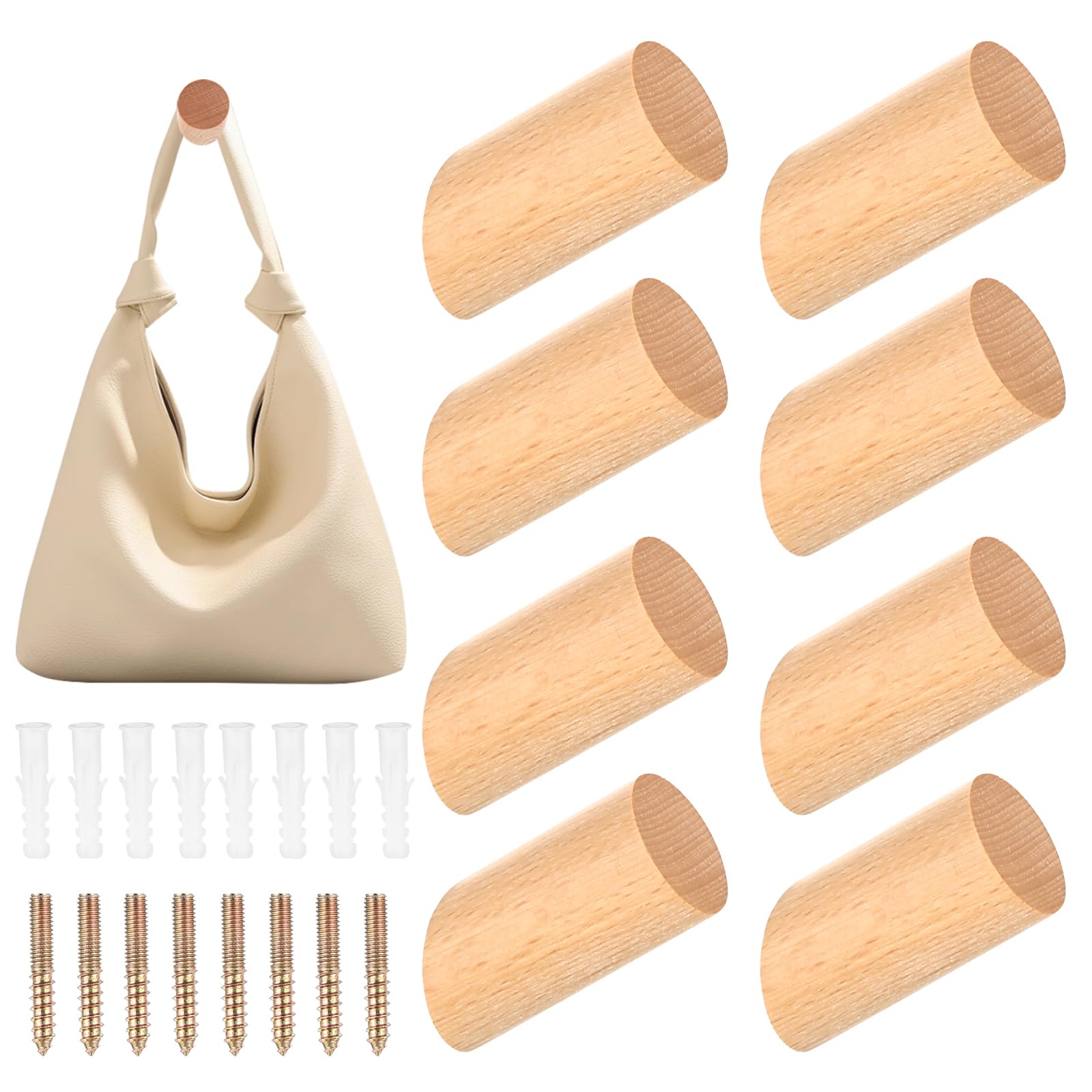 8 Pcs Wooden Coat Hooks, Wall Mounted Wood Wall Hooks