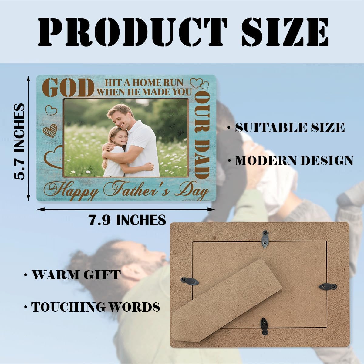 Dad Wooden Photo Frame God Hit A Home Run When He Made You Our Dad Unique Father Birthday Gift Beautiful Table Decoration Photo Frame For Home Office Thanksgiving & Christmas Gift 8 x 6 Inches - Image 3
