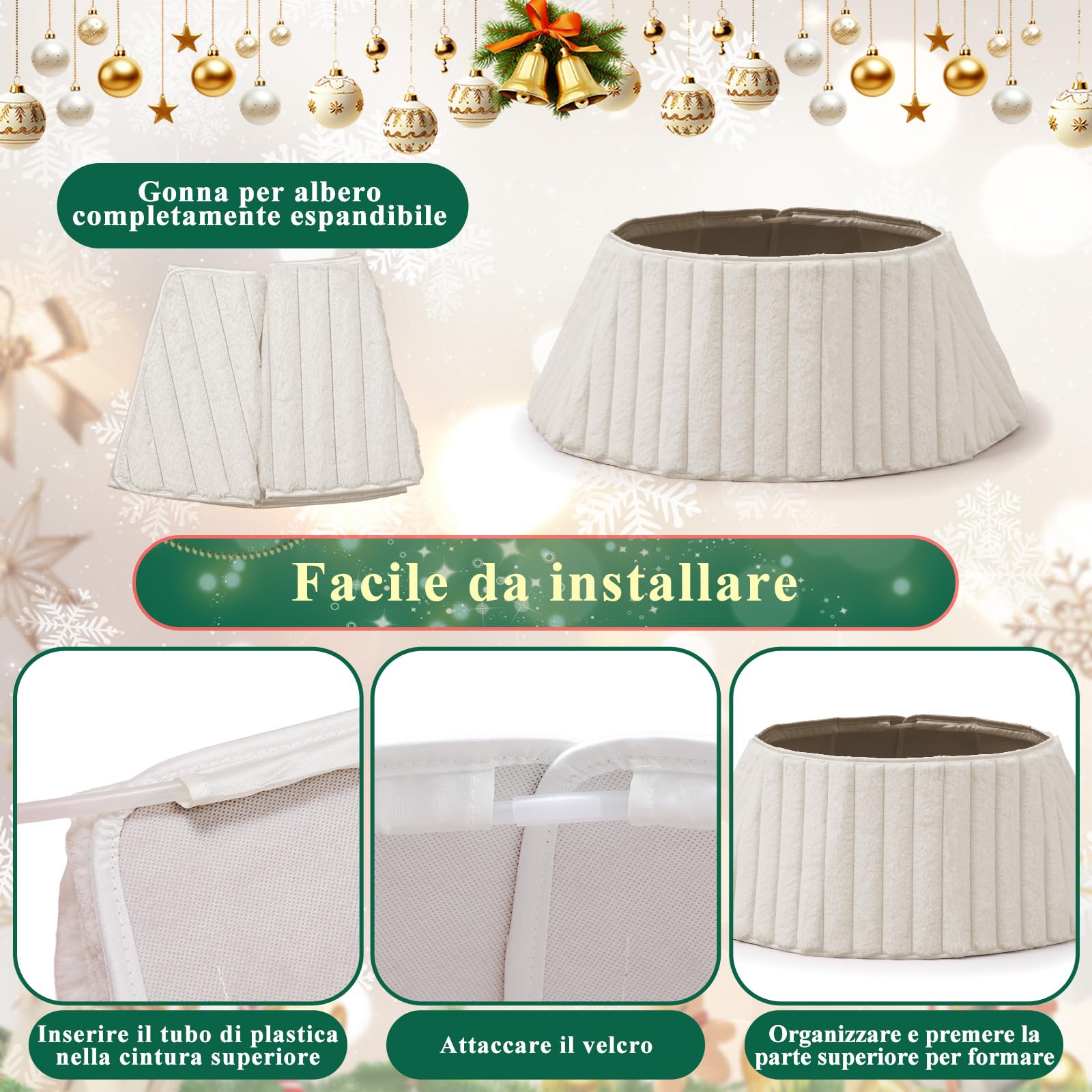 Lanpn Tappeto sotto Albero di Natale Copribase 75cm, Lusso Albero di Natale Copertura Base Piede Gonna per la Decorazioni per Interni per Feste Invernali in casa (Verde)