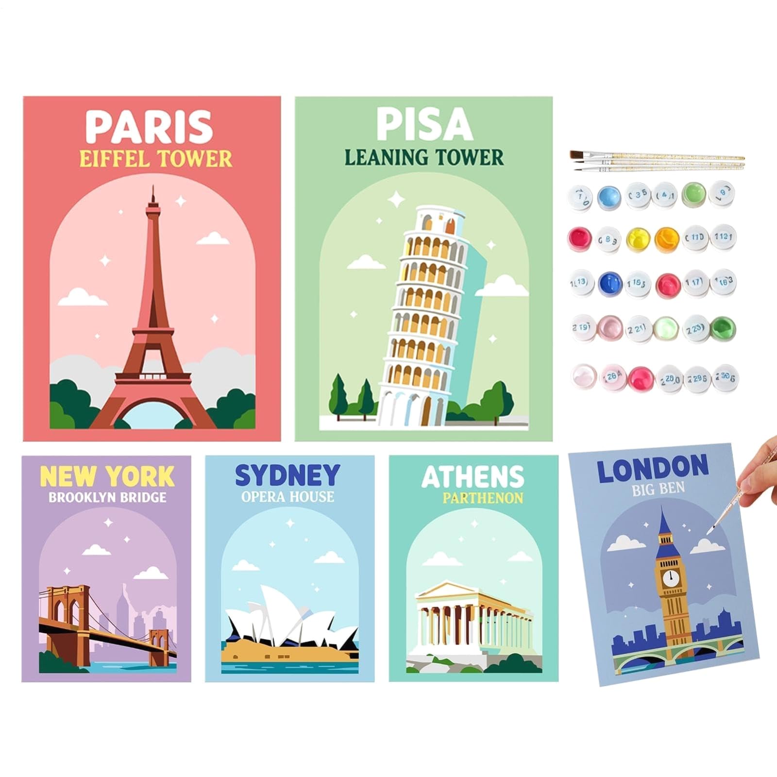 Beginner Paint By Numbers Kit for Kids, DIY Canvas Art Set with Brushes