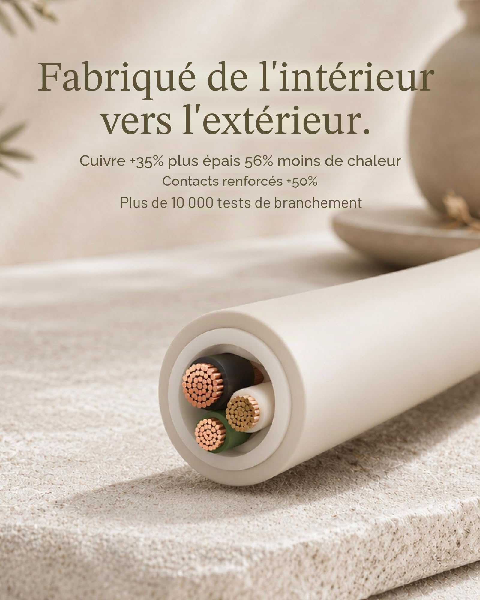 MiaoLab Multiprise Tour 6 Prises AC, 3680W/16A, Protection surtension 1420J, Base lestée 479g Anti-basculement, câble 2 m, Protection Surcharge (Beige Toscan)