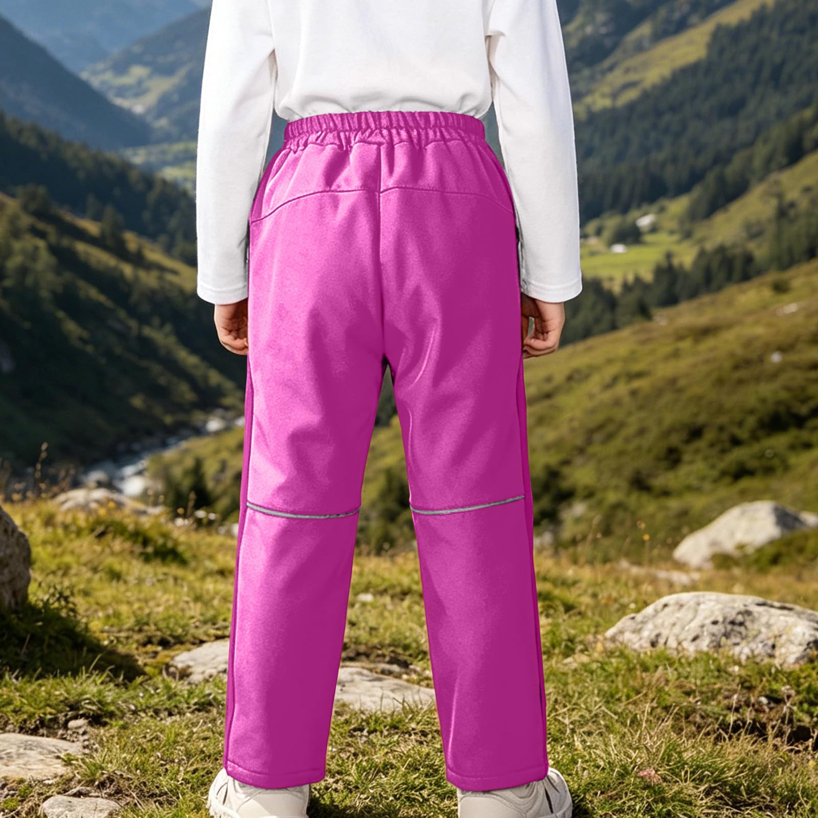 Pantalon Impermeable Niño Niña,Pantalon Cálido con Forro Polar 5-16 años | Pantalones de Esquí para Unisex Niños, Cintura Elástica con Bolsillos, Shoftshell Pantalón Montaña Senderismo Trekking