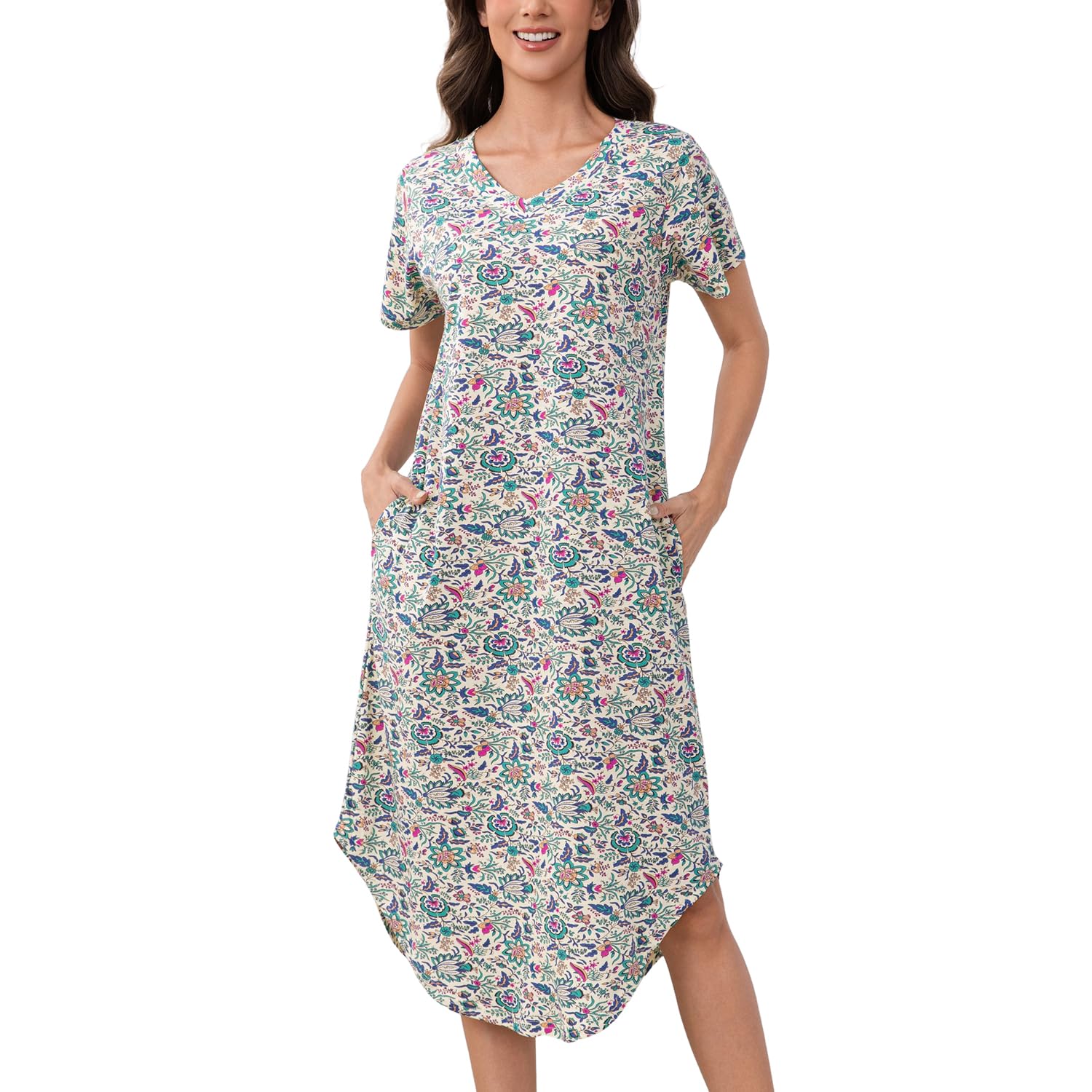 PNAEONG Nightgowns for Women Cotton Short Sleeve Long Nightshirts