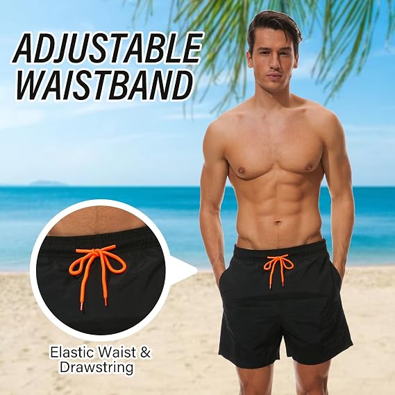 Mens Swimming Shorts Waterproof Quick Dry Swimming Trunks Surfing Board Shorts Beach Shorts with Mesh Lining 3 Pockets