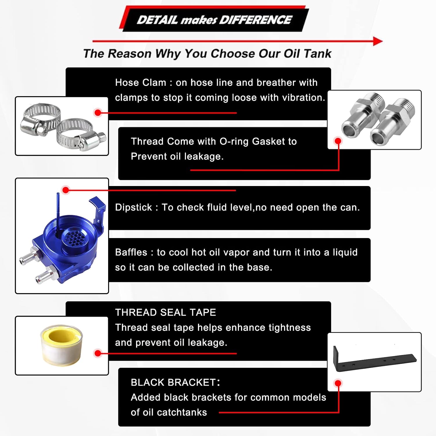 RULLINE Oil Catch Can Universal Baffled Catch Can Kit with Upgraded Braided Fuel Hose , with Bracket , 350ml Air Oil Separator Tank for PCV System Aluminum Blue
