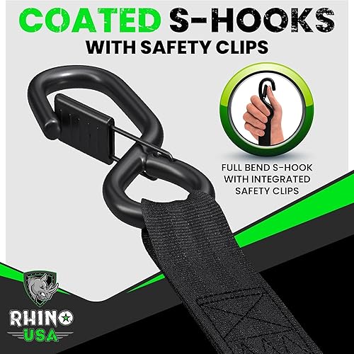 Miniatura 5 de Rhino USA Correas de trinquete retráctiles (paquete de 4) – 1 pulgada x 10 pies (1,209 libras de resistencia a la rotura) – Correas de amarre auto