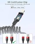 Coiled USB to Lightning Cable for Car, 2 Pack Retractable Lightning Cable Coiled iPhone Charger Cord Fast Charging for iPhone 14 13 12 11 Pro Max Mini 10 8 Plus XR SE, AirPods [MFi Certified]