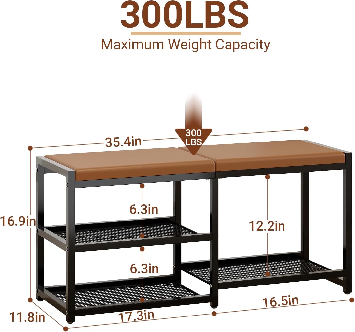 Shoe Rack Bench with Cushioned Seat,3-Tier Wrought Iron Shoe Rack, Shoe Bench for Entrance Hall,Large Capacity Shoe Storage, Multifunctional Storage Bench for Hall and Bedroom