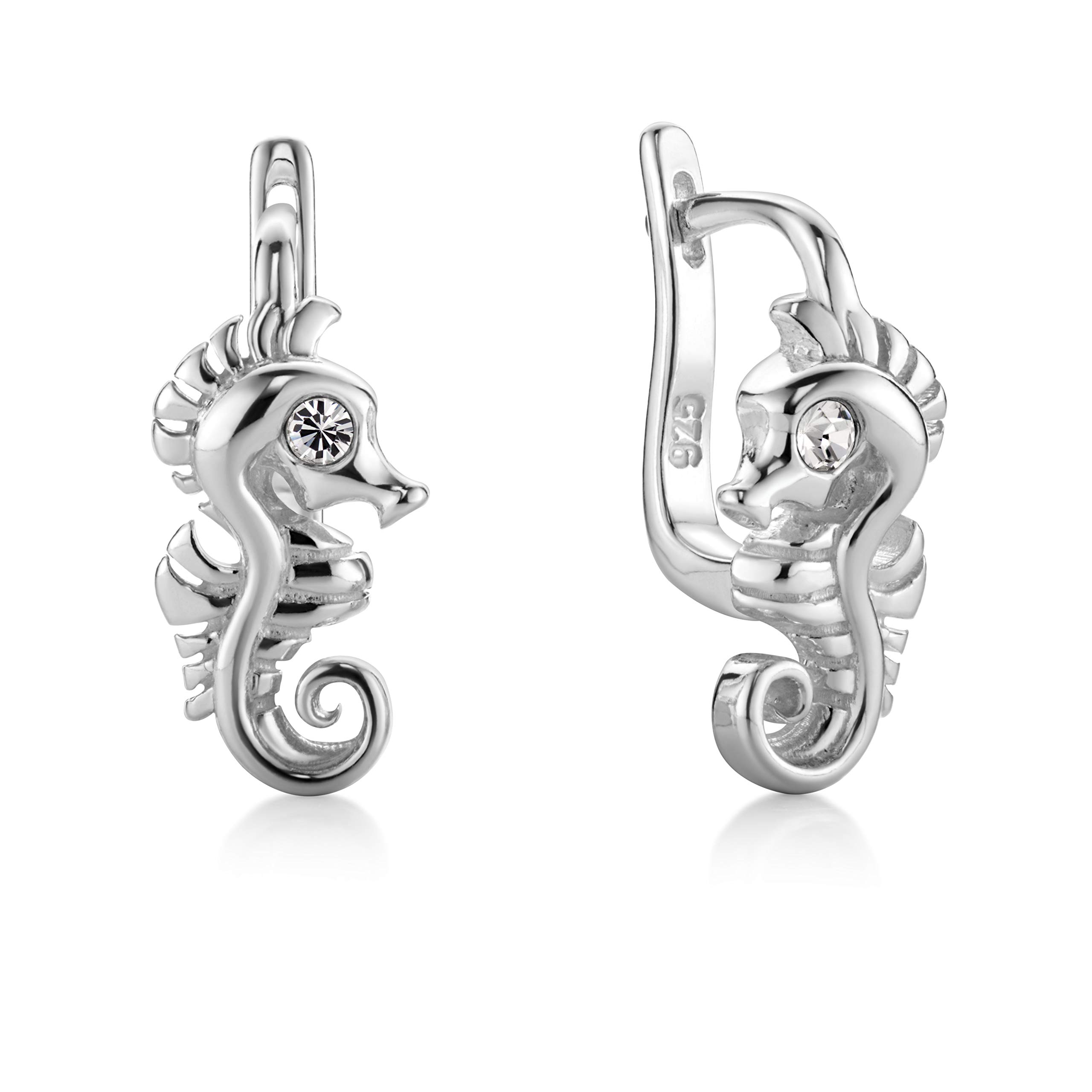 butterfly Pendientes de plata para niña, plata auténtica, elementos Swarovski, caballito de mar, embalaje ecológico, joyas para niños, regalos