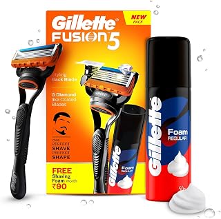 Gillette Fusion Manual Razor for Men for Perfect Shave and Perfect Beard Shape & Gillette Classic Regular Pre Shave Foam, 50g Price In India