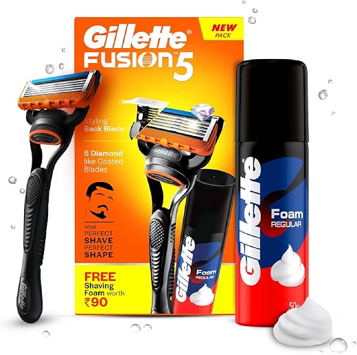 Gillette Fusion Manual Razor for Men for Perfect Shave and Perfect Beard Shape &amp; Gillette Classic Regular Pre Shave Foam, 50g