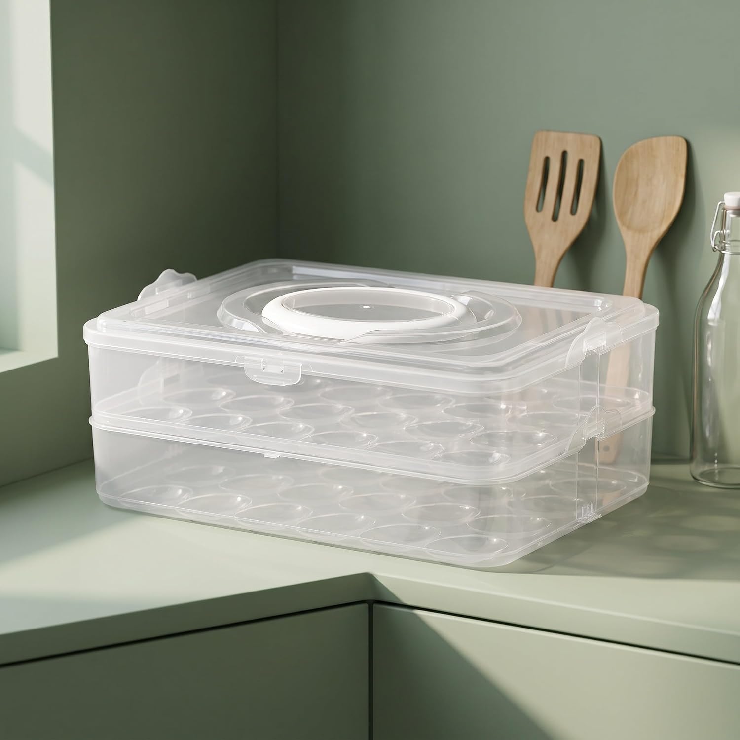 YARNOW 1 Set Stackable Egg Box with Lid: 2 Tier Holds 48 Deviled Eggs