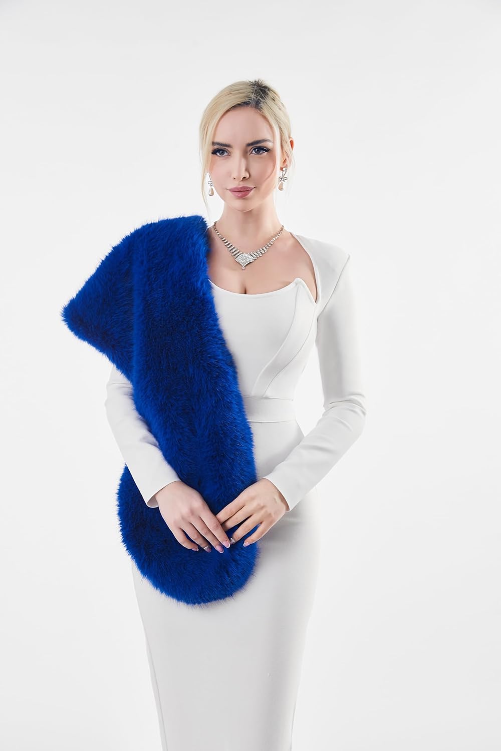 AMTFBY Women's Faux Fur Wrap Cross Shawl For Winter Evening Party Cape - Image 5