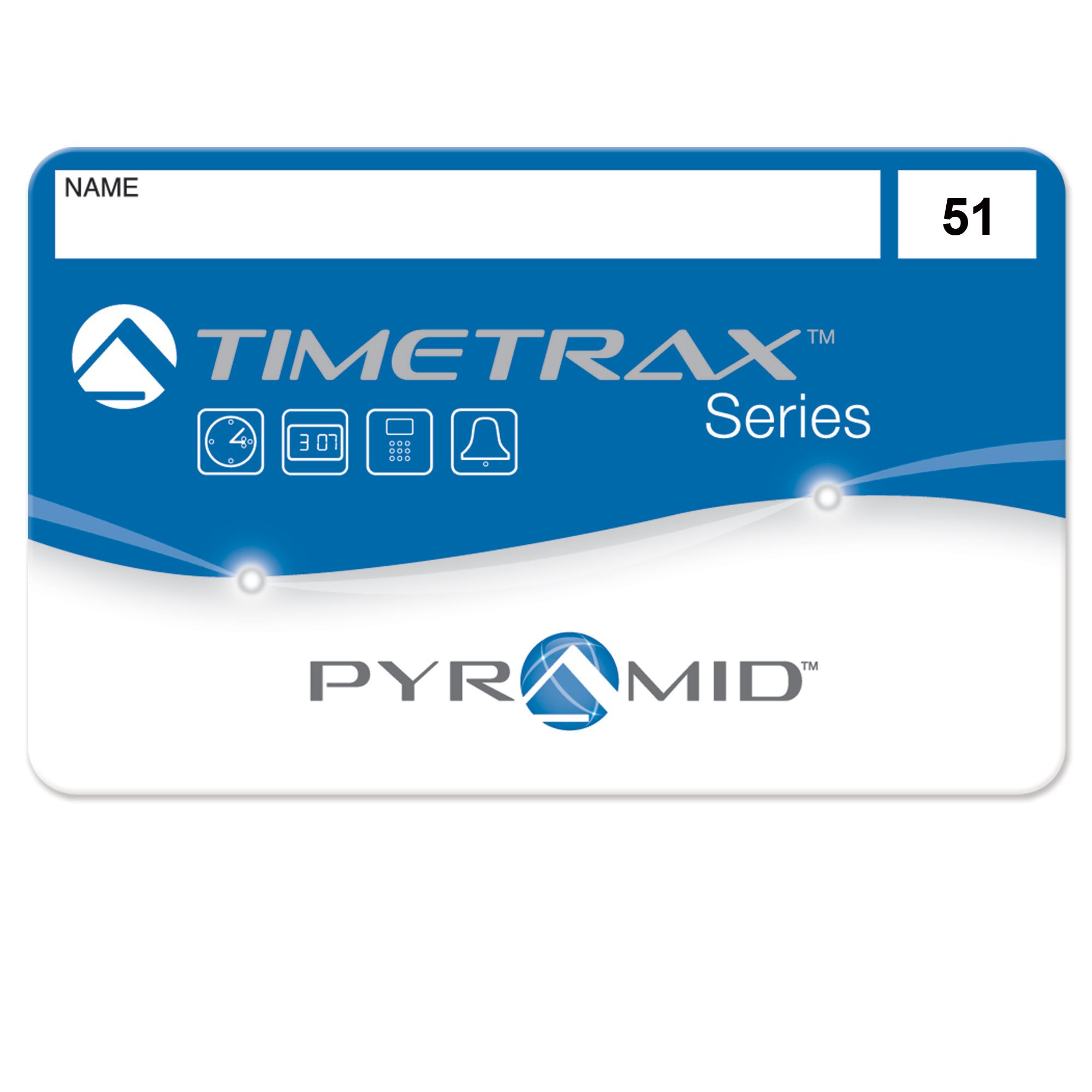 Pyramid Time Systems Trax 41304 Swipe Cards (51-100) for TTEZ, TTEZEK, PSDLAUBKK, TTPRO, TTMOBILE, FASTTIME 8000 & 9000 Time Clock Systems, 50/Pk. Magnetic Strip Employee Card, Blue/Black/White
