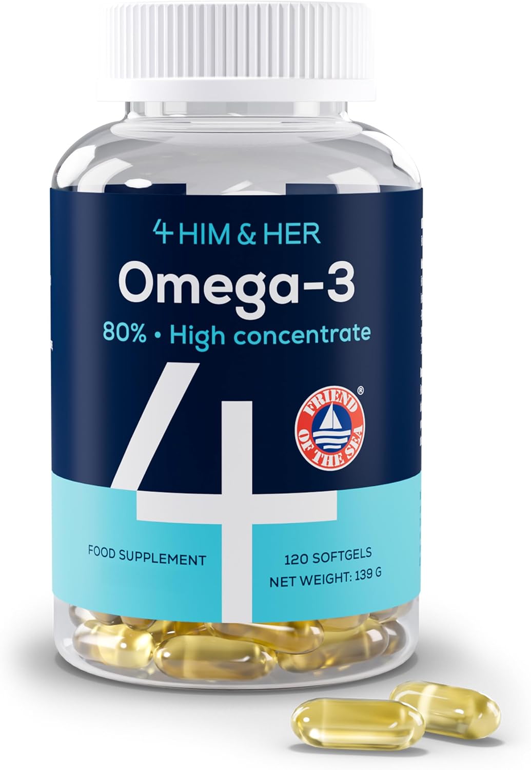 4 HIM & HER Omega-3 Fish Oil Capsules – 80% Concentrate Omega-3 Capsules High Strength – 668mg EPA & 500mg DHA + 83.4mg DPA Per Serving – 120 Softgels – 2 Months Supply