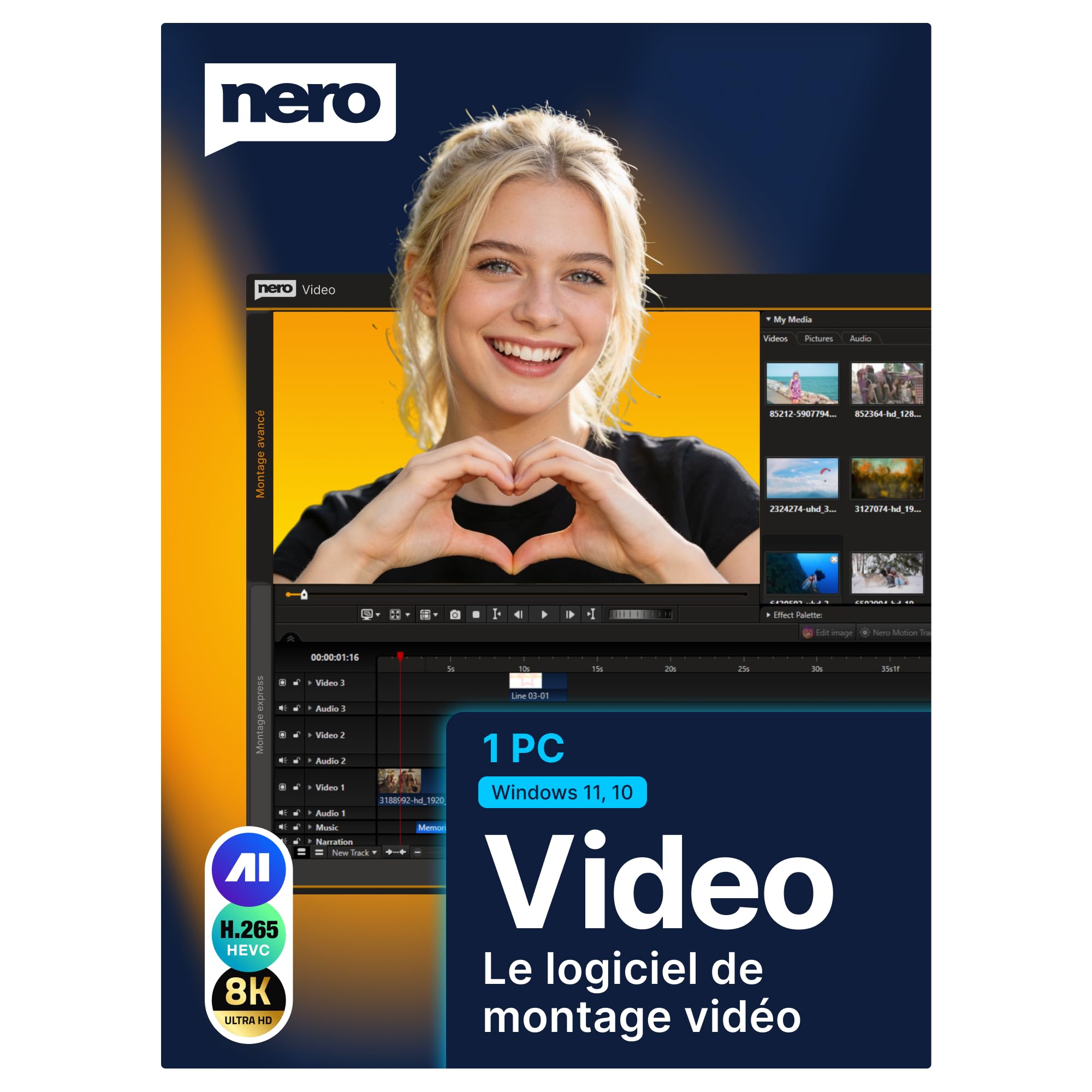 Nero Video 2026 | Logiciel de montage vidéo | Éditeur vidéo 4K et 8K avec plus de 1000 effets, suivi de mouvement, montage multipiste, création DVD et Blu-ray | Licence à vie | Windows 11/10/8/7