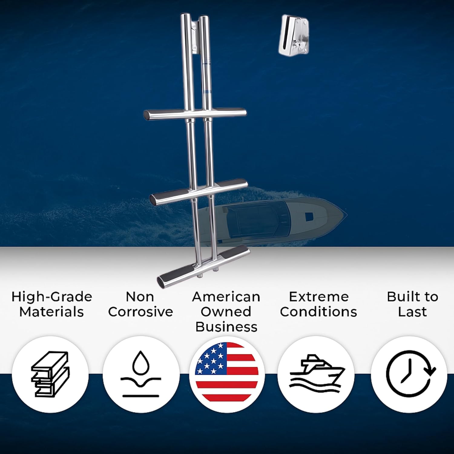 White Water - 3 Step Telescoping Sport Diver Ladder | Marine Grade 304 Stainless Steel Boat Mount with 1-3/8" Bracket | Foldable Compact Boarding Access for Swim Platforms Docks Powerboats | AM1303T