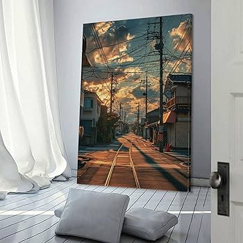 Amazon.co.jp: 絵画 夕暮れの日本の街並みインテリア 絵画 魅力