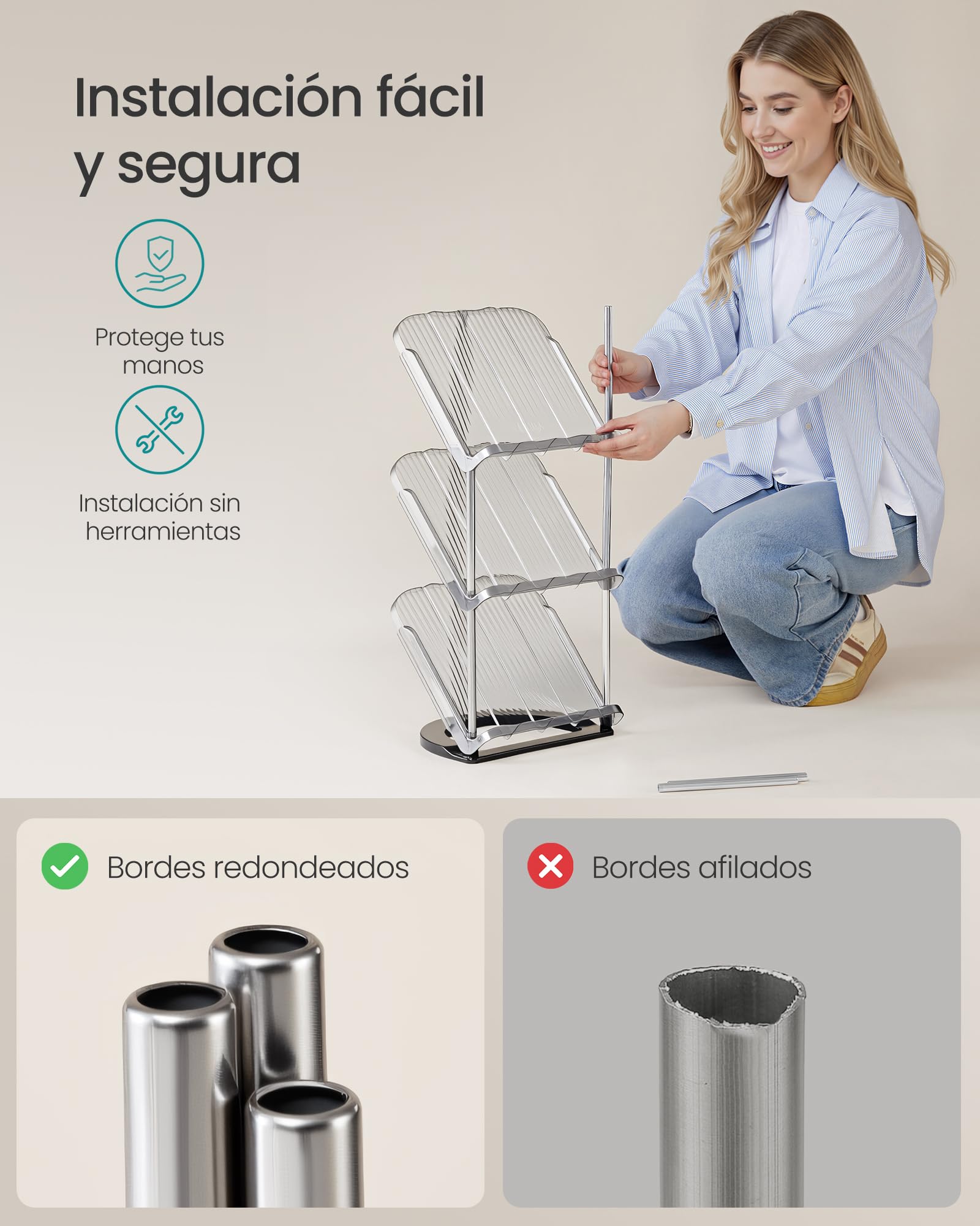 SONGMICS Zapateros, 5 Niveles, Juego de 2, Organizador de Zapatos de Plástico, 24,5 x 28,4 x 102,5 cm, Modular, para Entrada, Pasillo o Vestidor, Gris LPC050GZ01