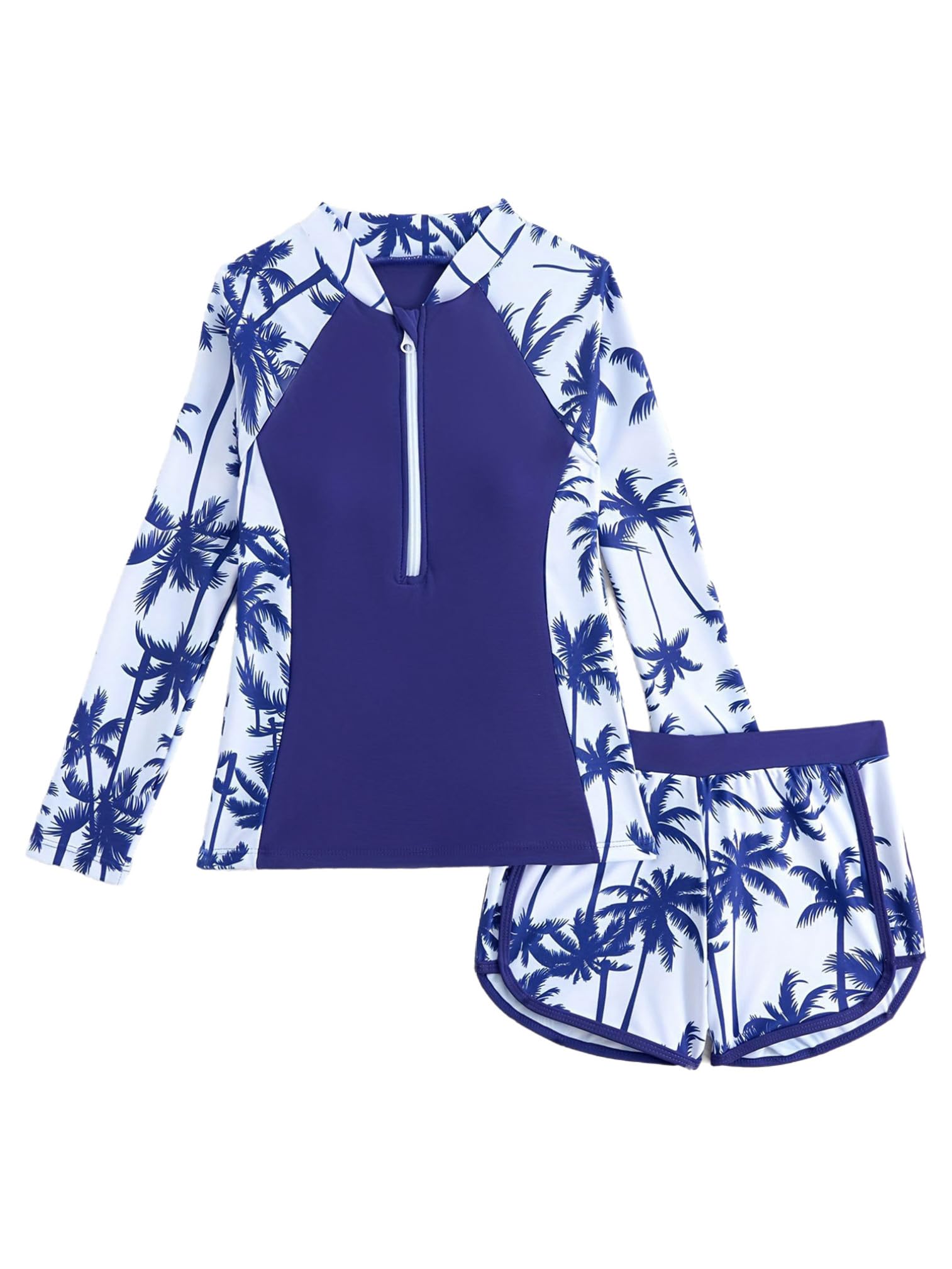 ranrann Enfant Fille Maillot de Bain 2 Pièces Anti UV Protection Solaire T-Shirt Manches Longues et Short de Bain 3-16 Ans