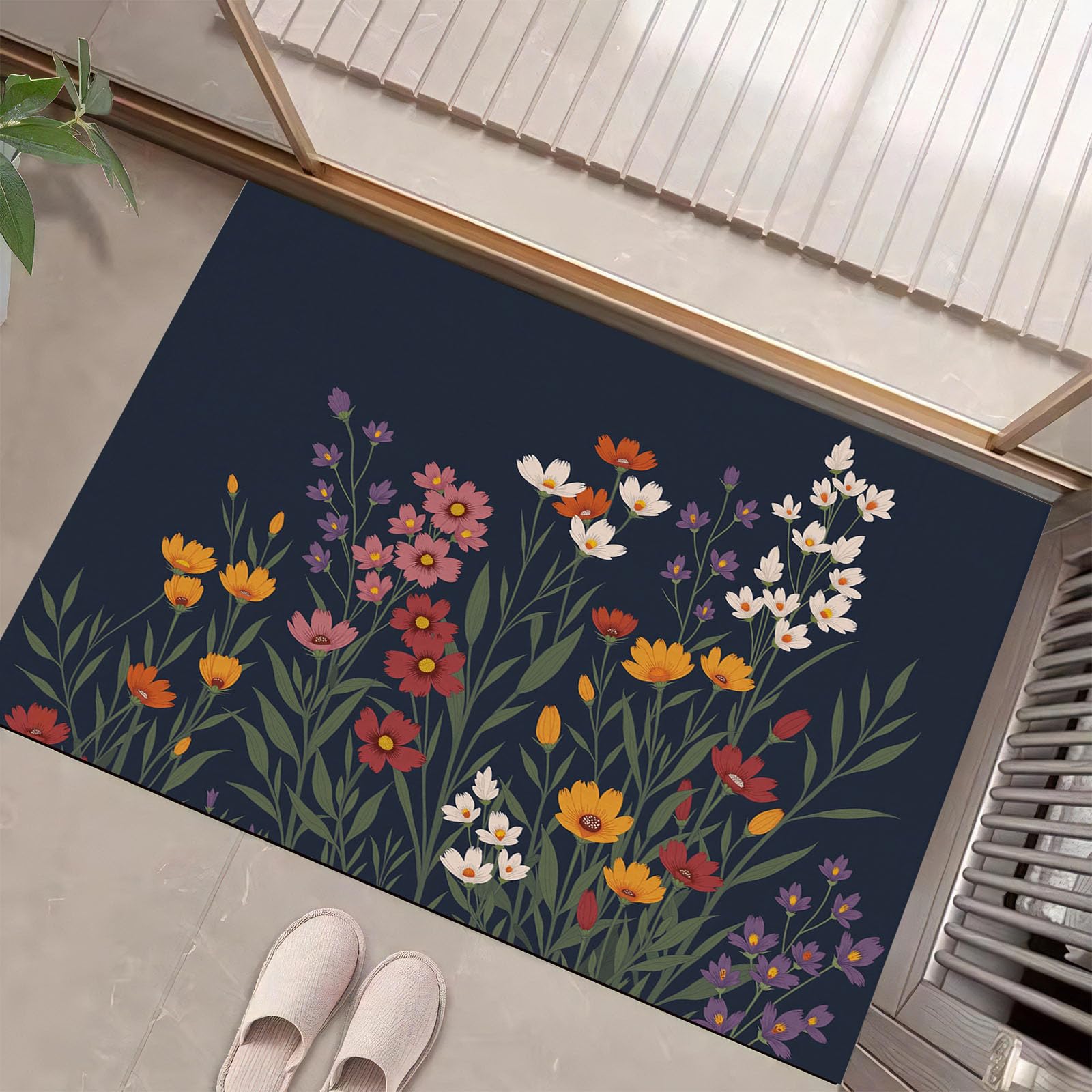 Paillasson de propreté extérieur fleurs sauvages pour entrée
