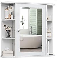 Meilocar White Bathroom Medicine Cabinet with Mirror & 6 Open Shelves - Wall Mounted Storage for Towels, Cosmetics & More