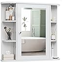 Meilocar Bathroom Medicine Cabinet, Bathroom Mirror Cabinet Wall Mounted with 6 Side Open Shelves, White Wall Cabinet with Mirror, White