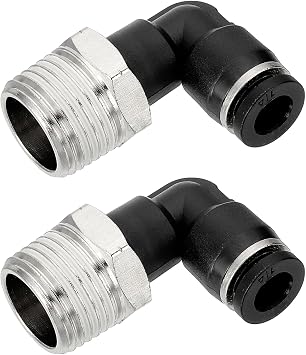 sourcing map 2 Pcs Push to Connect Fittings Male Elbow 1/4 Inch Tube OD x 3/8 Inch NPT Thread 90 Degree Pneumatic Tube Fitting for Water Oil Gas Air Hose Pipe Black