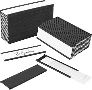 Meetory Etiquetas magnéticas de 30 mm x 100 mm, 20 placas magnéticas para escribir, soporte para etiquetas con lámina protectora de papel, para estantería de metal, taquilla, pizarra blanca