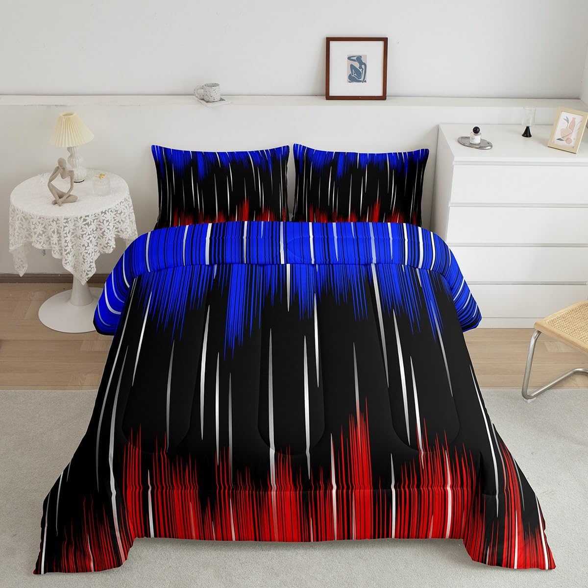 Feelyou Ombre Blue Red Black Bedding Set Boys Girls Queen Size Modern Reversible Comforter Set for Kids Ultra Soft Abstract Art Comforter Gradient Duvet Set Room Decor Quilt Set Multi 07 Que