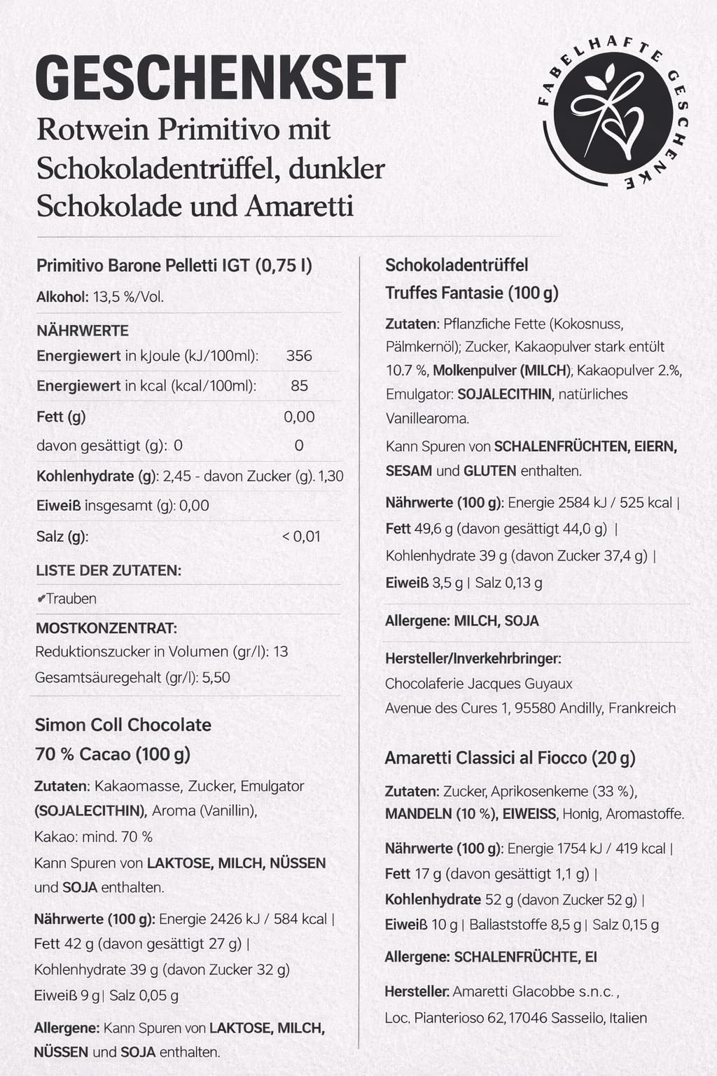 Geschenkset Rotwein mit Schokoladentrüffeln & dunkler Schokolade | Wein Geschenk für Genießer | Präsentkorb für Männer & Frauen | Geburtstag, Weihnachten, Jubiläum