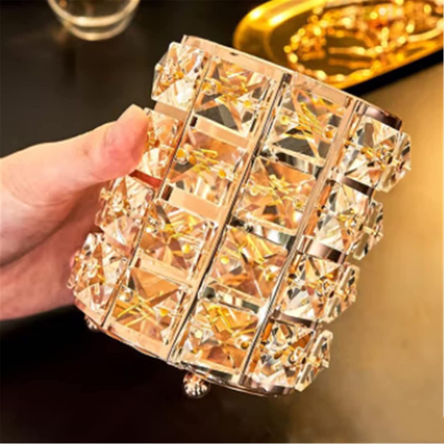 Organizador de maquillaje Cajones de almacenamiento Portaescobillas, Cubo de almacenamiento de brochas de maquillaje Caja de almacenamiento de brochas de maquillaje de cristal Cubo de brochas Dorado S