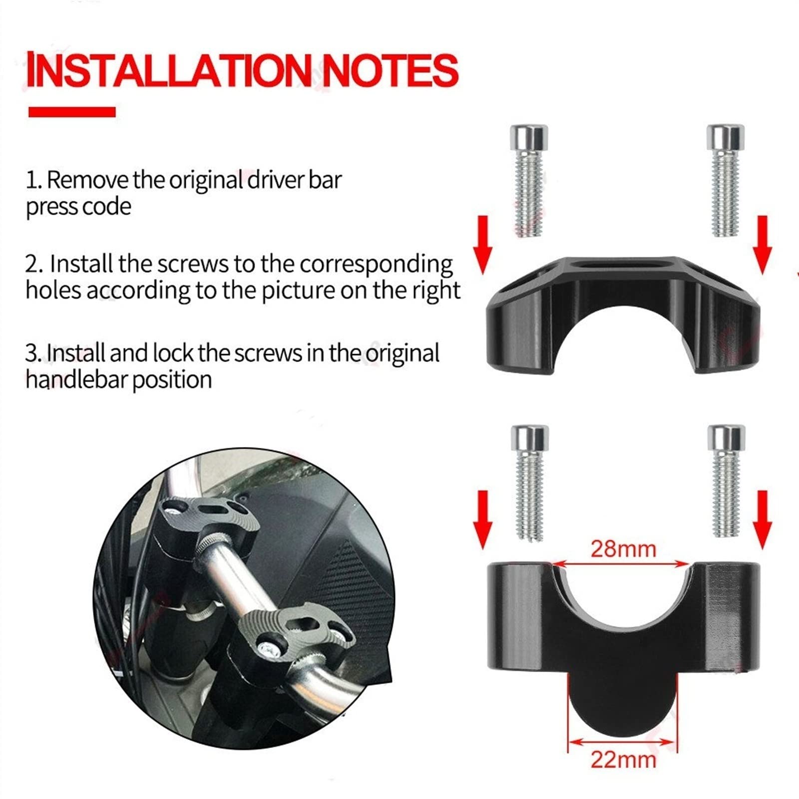 Motorcycle Handlebar Risers For For MT07 For MT09 Motorcycle Handlebar Riser Bar Mount Handle Clamp Universal 22mm 7/8" Motorcycle Risers (Color : 22mm Black
