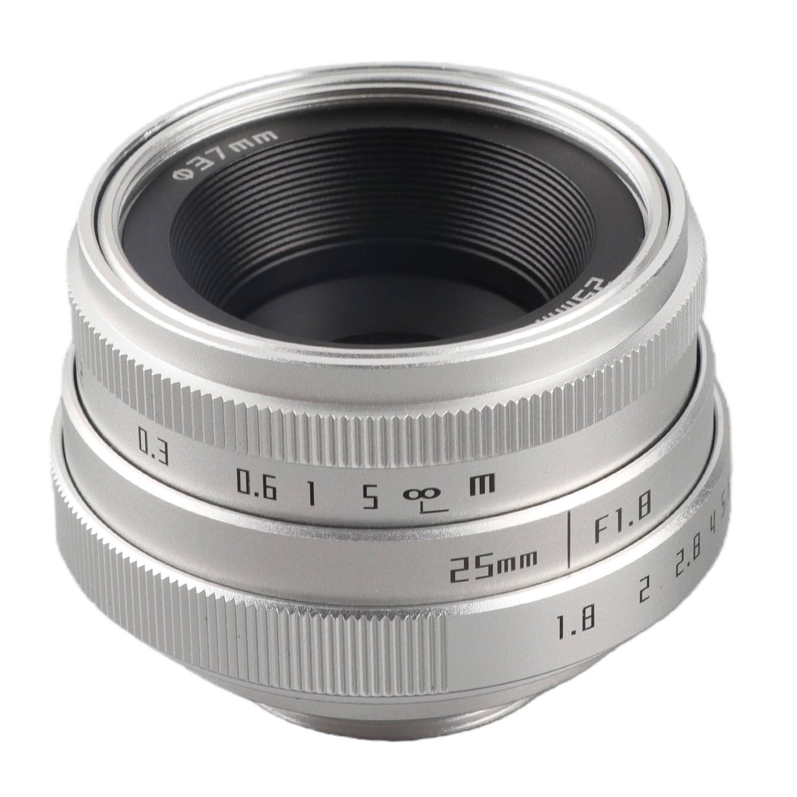 Yunir Fotocamera 25mm F1.8 Obiettivo grandangolare, Lega 25mm Lunghezza focale, f/1.8 Aperture CCTV C Mount Obiettivi grandangolari per DSLR(Argento)