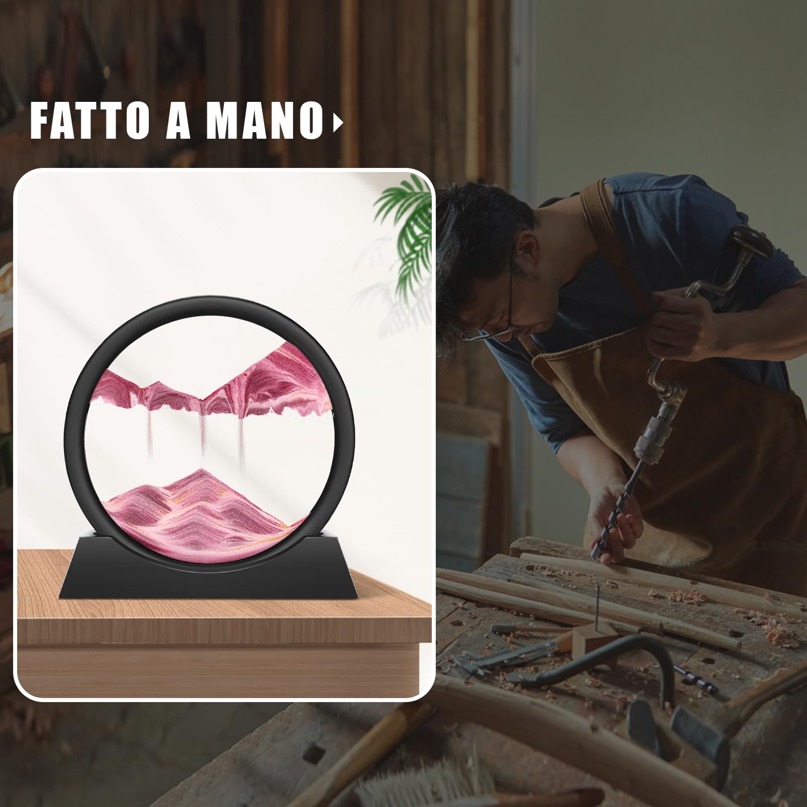 Wai Danie Pittura di Sabbia Che Scorre Quadro Sabbia Movimento sabbia dinamica 3d Hourglass Deep sea Sandscape Display Decorazioni per la Casa e l'ufficio Giocattoli da Scrivania per Adulti (rosa 7'')
