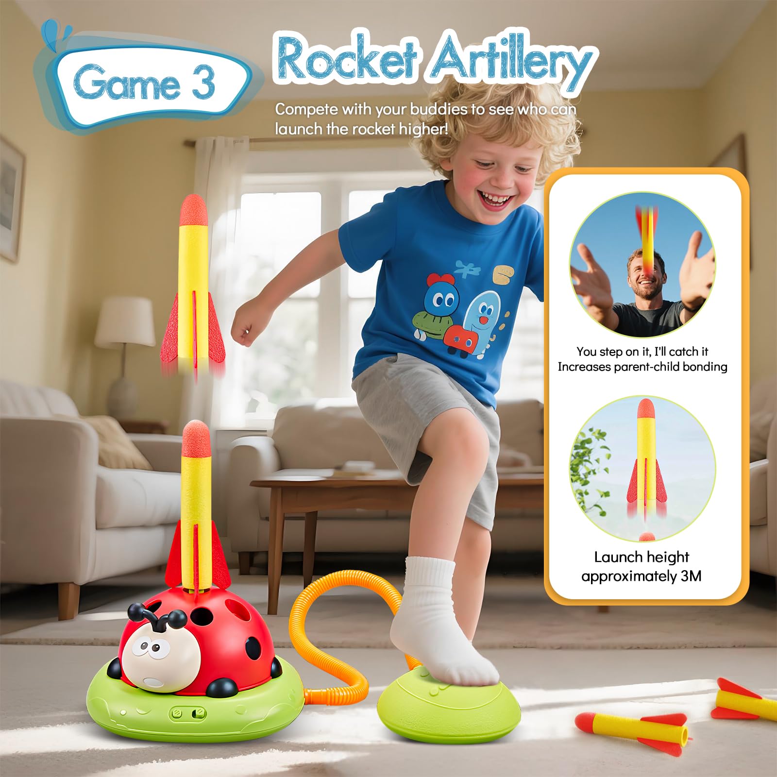 RoserRose 5 en 1 Juegos Exterior Niños, Cohete Juguete, Salto Musical, Juego de Lanzamiento, Esquivar y Saltar, Juguetes Jardin con Mando a Distancia, Juegos de Exterior para Niños 3 4 5 6 7 8 Años