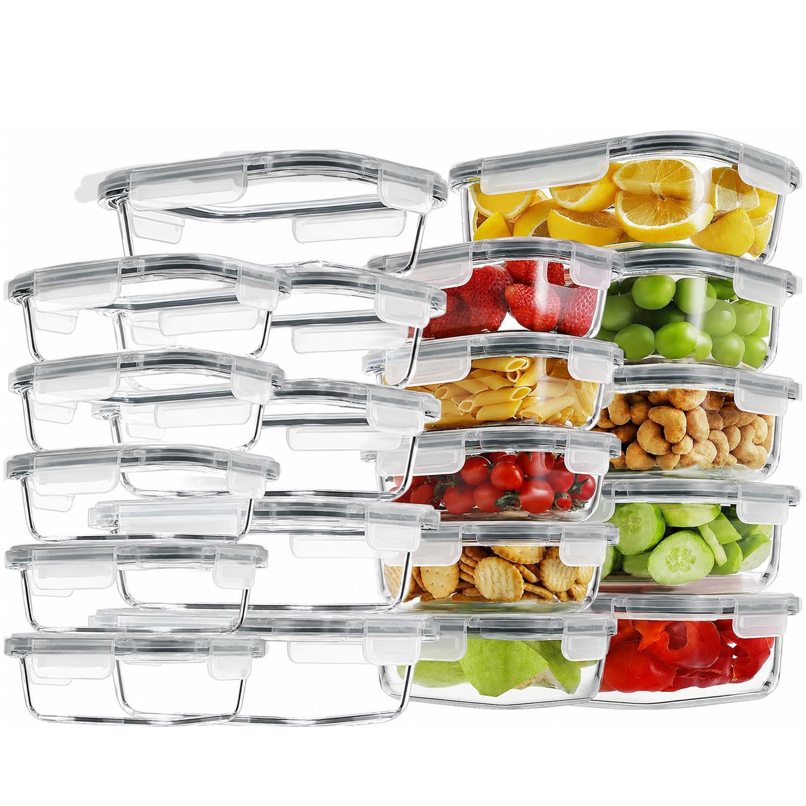 20 Pack Glass Food Storage Containers with Lids, 10 x 1040ml & 10 x 370ml