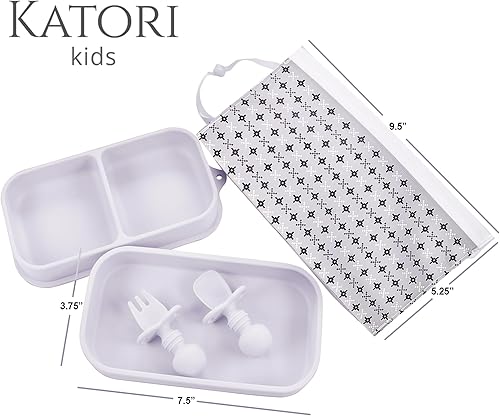 Miniatura 10 de KATORI Plato de succión para niños para el bebé  Juego de 5 platos de silicona de viaje para bebé con bolsa de viaje  Plato para niños pequeños