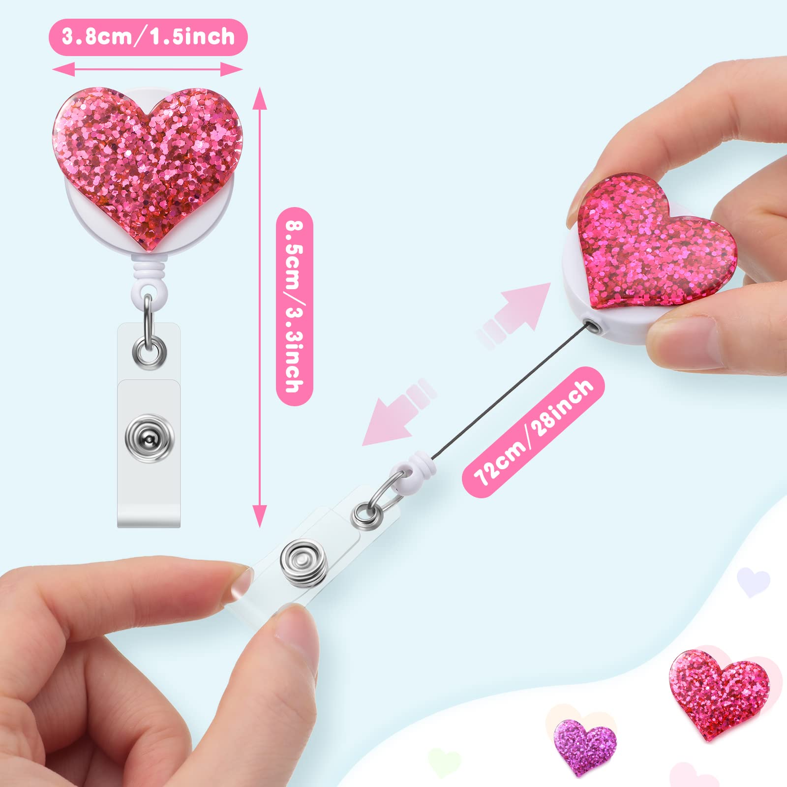 Badge Reel Cute Cheetah Badge Reels 2PC Leopard Print Heart Retractable ID Clip Holder Lanyard With Glitter Bling Cute Animal For Nurse Nursing CMA CNA Rn Badge Buddy