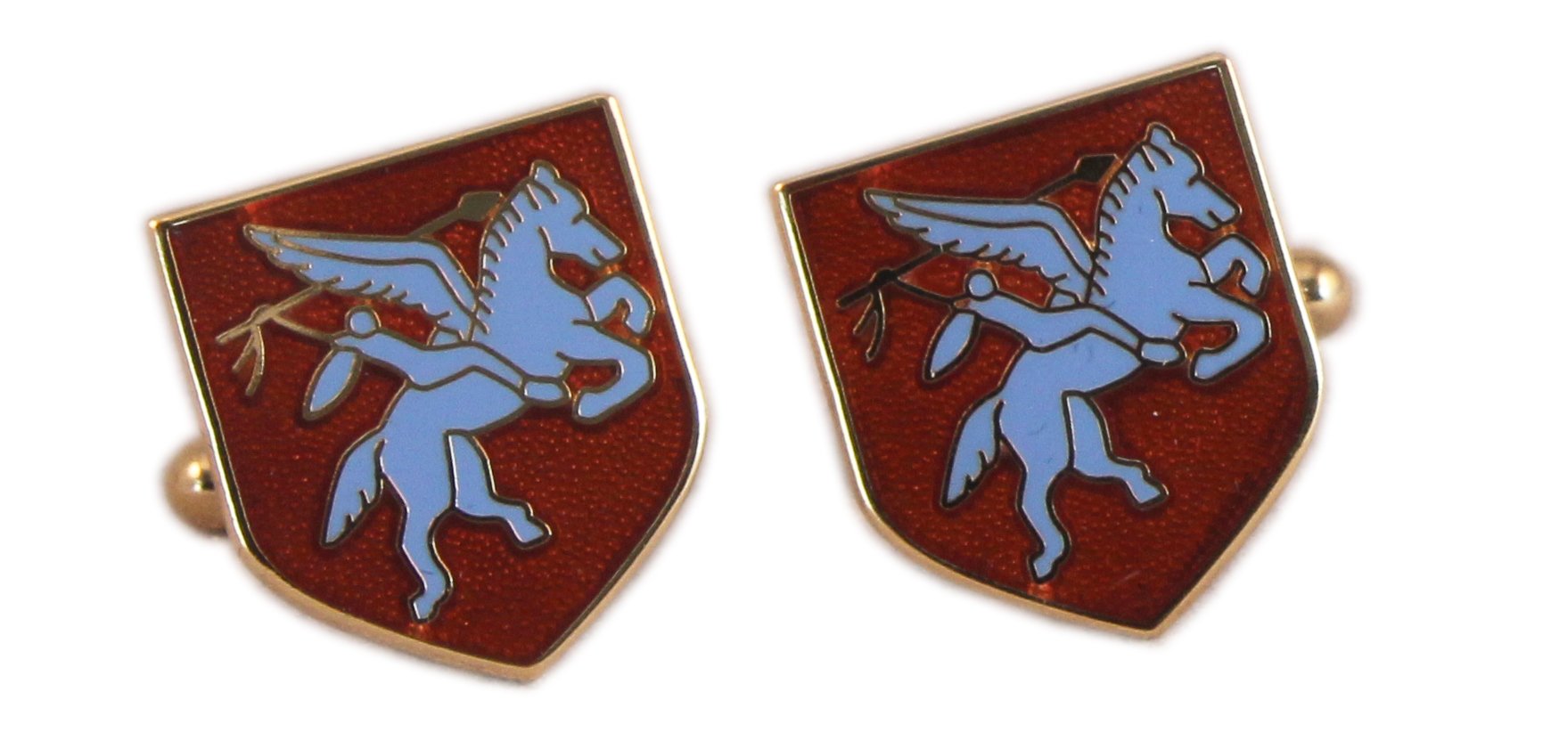 The Mess Dress Ltd Burgundy, Blue Pegasus Shield Enamel Gift Set, Cufflinks, Lapel Pin, Tie Slide, Boxed,