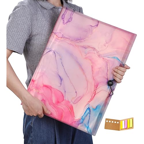 Qunrwe A3 Art Portfolios Case 60 Pages,Marble Pink Diamond Painting Storage Book,11.8 x 16.5 inch Pocket Protector with Index Stickers,Clear Presentation Portfolio Folder for Artwork,Report,Photo