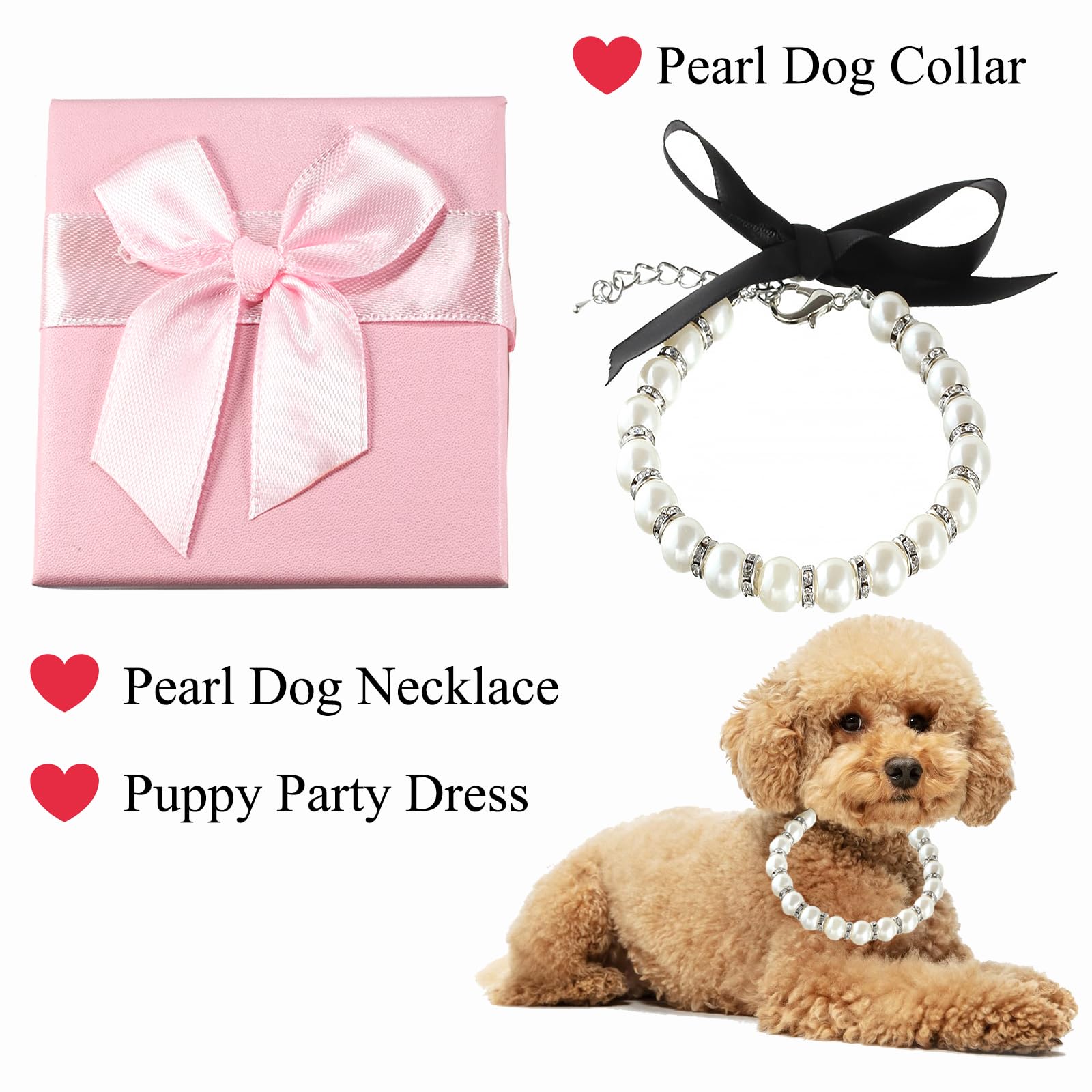 DEEUCHIS Elegant Pearl Necklace for Dogs - Stylish Dog Jewelry for Small Dogs and Puppies | Festival Gift for New Puppy Owners & Senior Dogs | Adorable Pet Necklace for Every Occasion