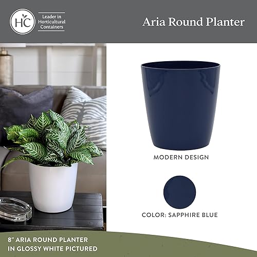 Miniatura 2 de The HC Companies Aria Maceta redonda de riego automático, maceta de plástico ligera para hierbas y más, macetas duraderas para plantas de interior y