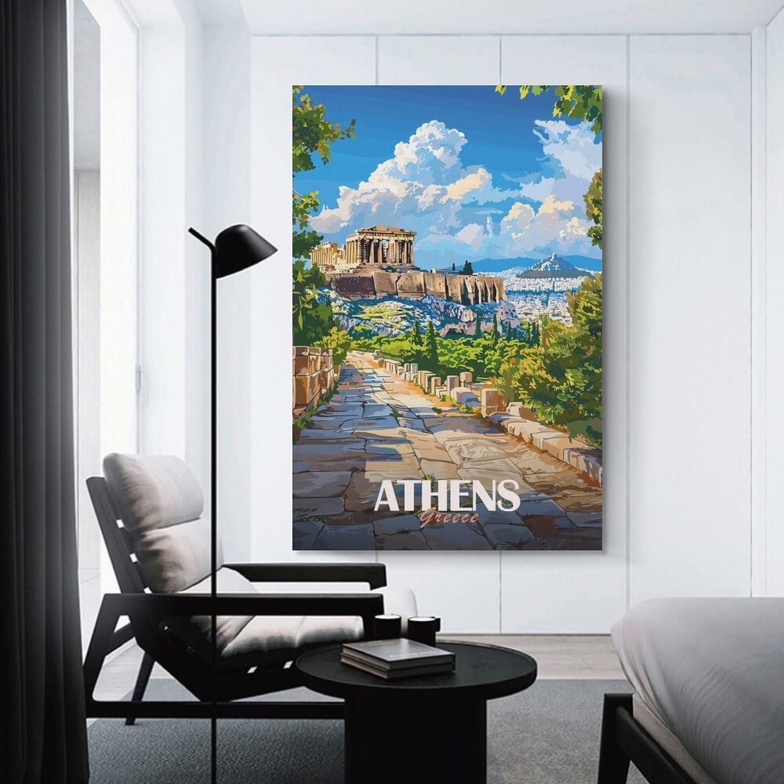 Junmoney Hanging Wall Art Athens, Greece Travel (2), 24x36inch(60x90cm), for Wall Displays, Bedrooms Or Room Updates, Decorative Artwork with Flexible Styling