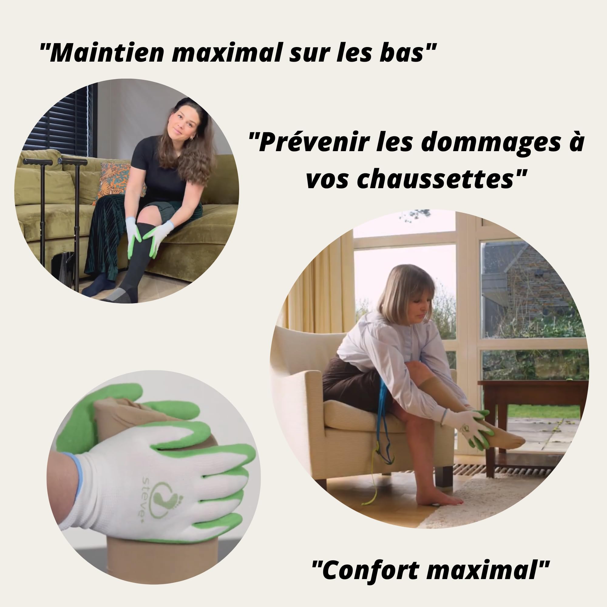Steve Gloves Latex - gants spéciaux pour enfiler les bas de contention - maintien optimal sur les bas de contention/chaussettes de sport/bas de compression (S)